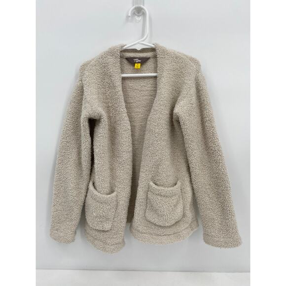 rumi + ryder Cream Oatmeal Fuzzy Cardigan Cozy Open Front  S 6/7 - Picture 1 of 6